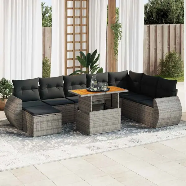 Gossi set canapele de gradina, 9 piese, cu perne, gri, poliratan
