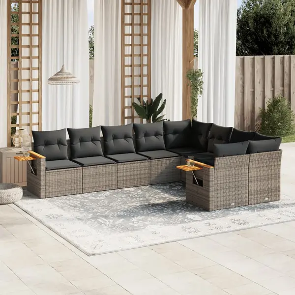 Gossi set canapele de gradina, 9 piese, cu perne, gri, poliratan