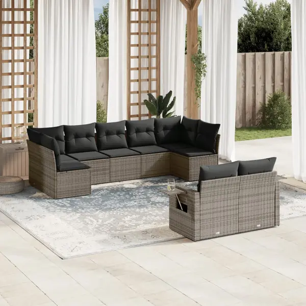 Gossi set canapele de gradina, 9 piese, cu perne, gri, poliratan