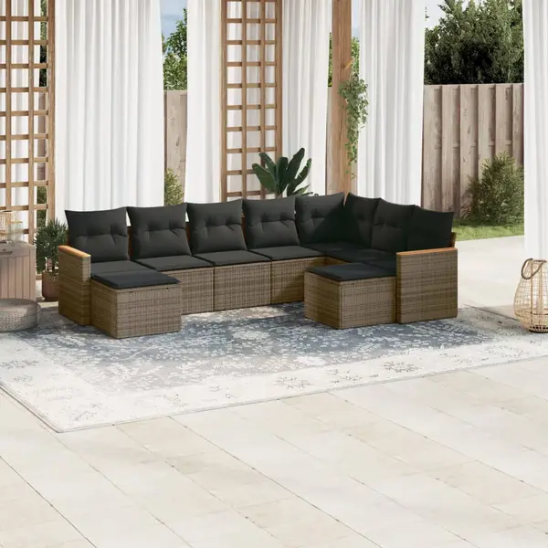 Gossi set canapele de gradina, 9 piese, cu perne, gri, poliratan