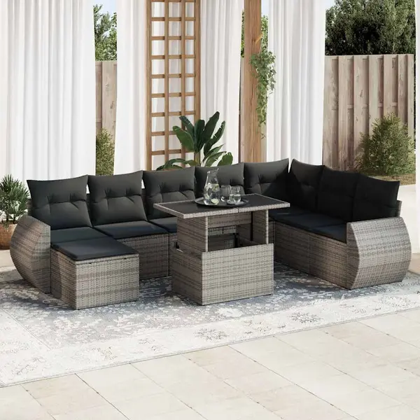 Gossi set canapele de gradina, 9 piese, cu perne, gri, poliratan
