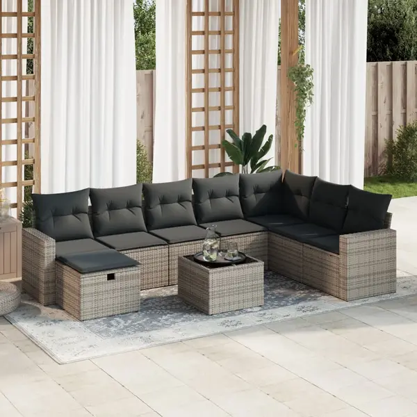 Gossi set canapele de gradina, 9 piese, cu perne, gri, poliratan
