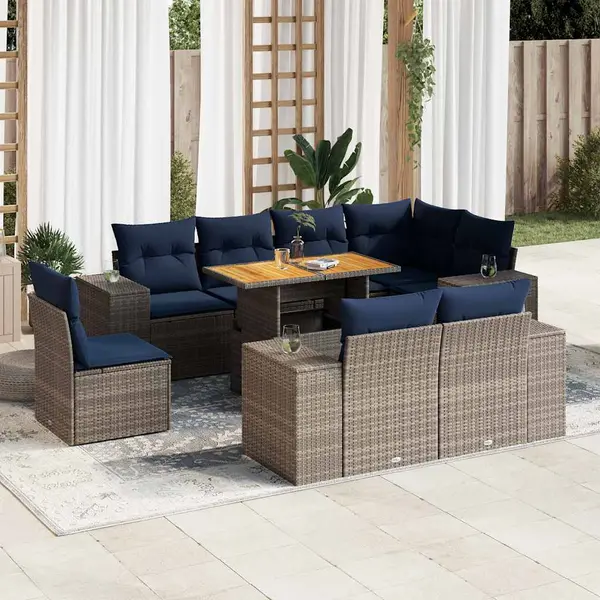 Gossi set canapele de gradina, 9 piese, cu perne, gri, poliratan