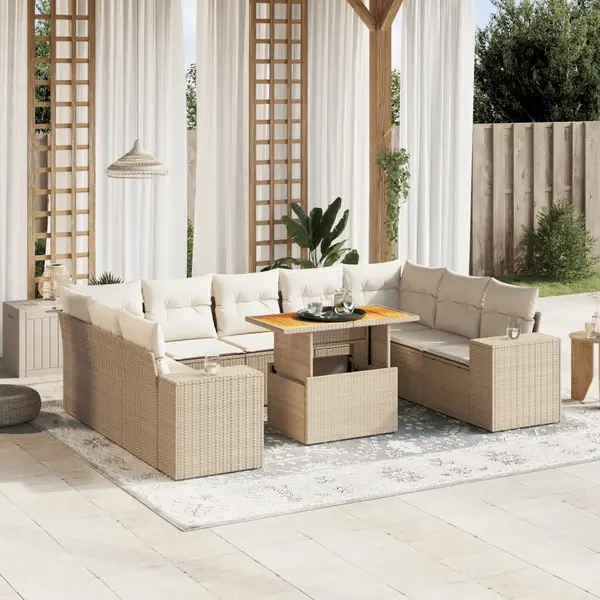 Gossi set canapele de gradina cu perne, 10 piese, bej, poliratan