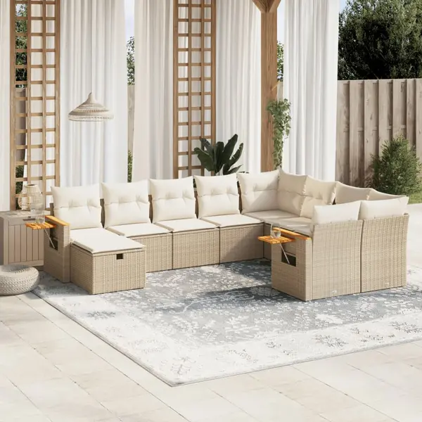 Gossi set canapele de gradina cu perne, 10 piese, bej, poliratan