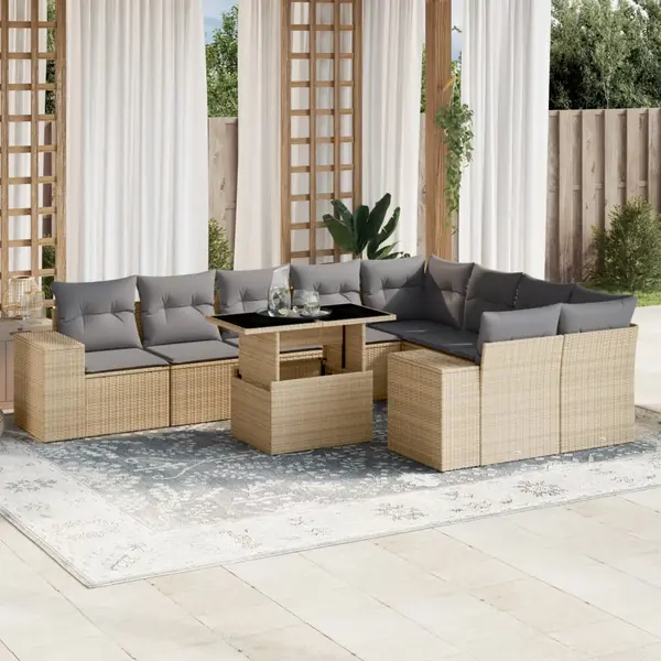 Gossi set canapele de gradina cu perne, 10 piese, bej, poliratan