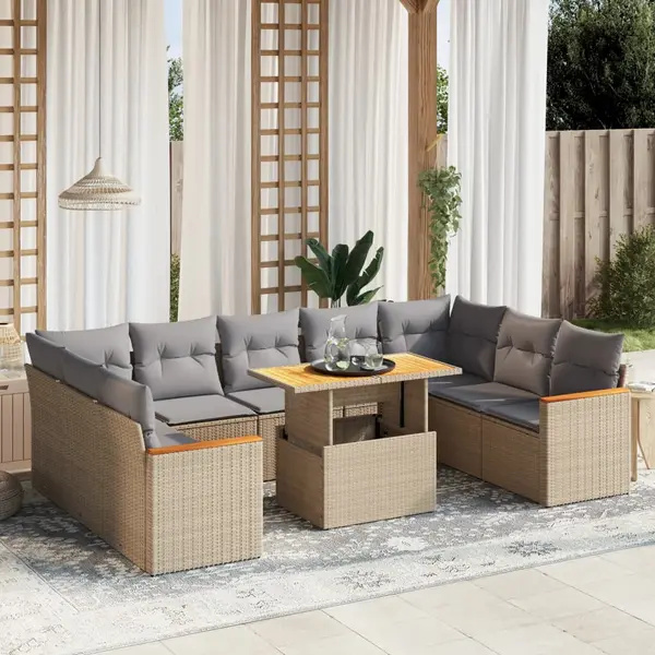 Gossi set canapele de gradina cu perne, 10 piese, bej, poliratan