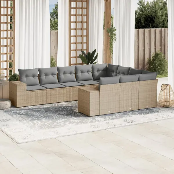 Gossi set canapele de gradina cu perne, 10 piese, bej, poliratan