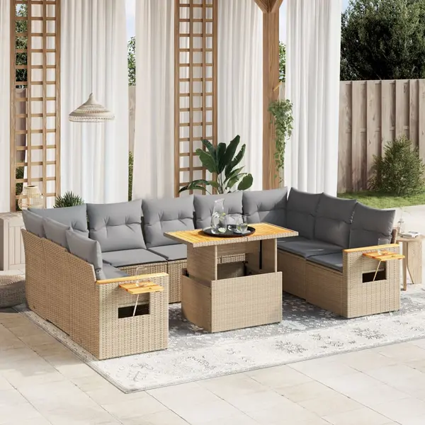 Gossi set canapele de gradina cu perne, 10 piese, bej, poliratan