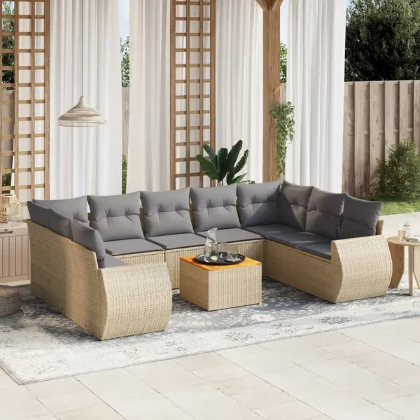 Gossi set canapele de gradina cu perne, 10 piese, bej, poliratan