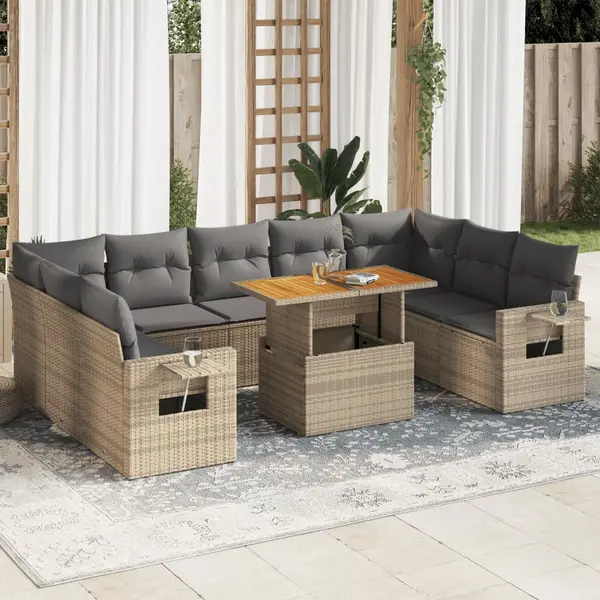 Gossi set canapele de gradina cu perne, 10 piese, bej, poliratan