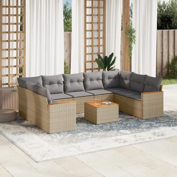 Gossi set canapele de gradina cu perne, 10 piese, bej, poliratan