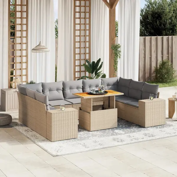 Gossi set canapele de gradina cu perne, 10 piese, bej, poliratan