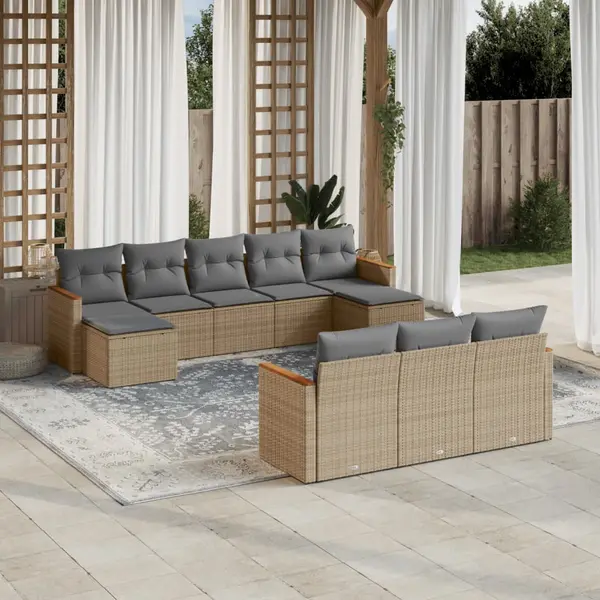 Gossi set canapele de gradina cu perne, 10 piese, bej, poliratan