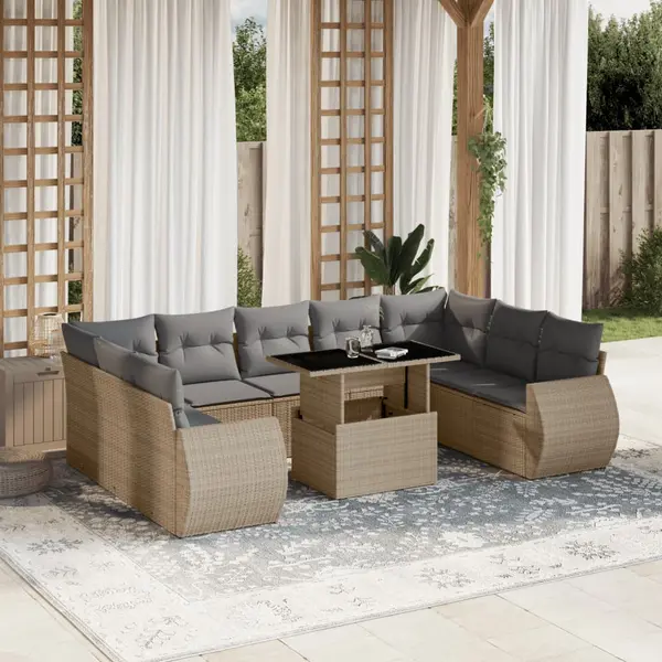 Gossi set canapele de gradina cu perne, 10 piese, bej, poliratan
