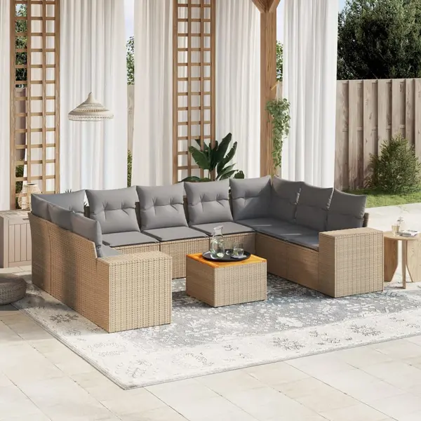 Gossi set canapele de gradina cu perne, 10 piese, bej, poliratan