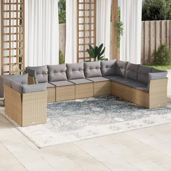Gossi set canapele de gradina cu perne, 10 piese, bej, poliratan