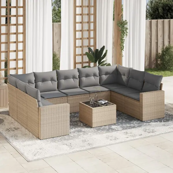 Gossi set canapele de gradina cu perne, 10 piese, bej, poliratan