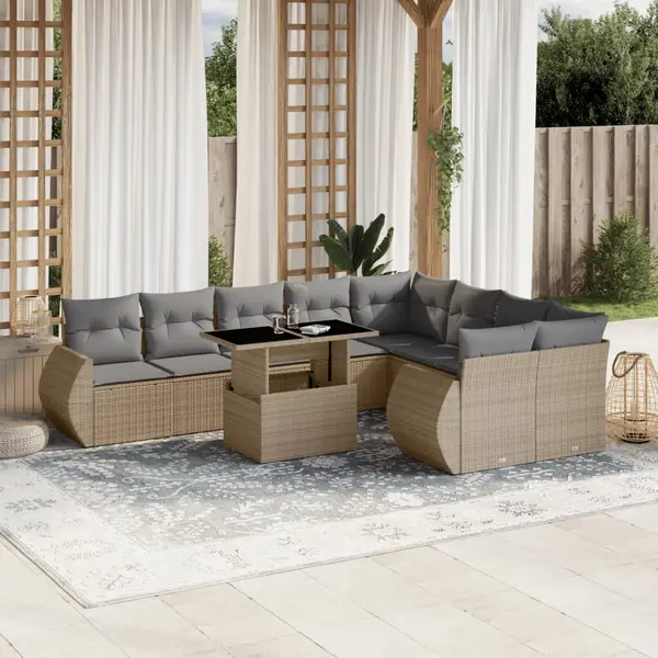 Gossi set canapele de gradina cu perne, 10 piese, bej, poliratan