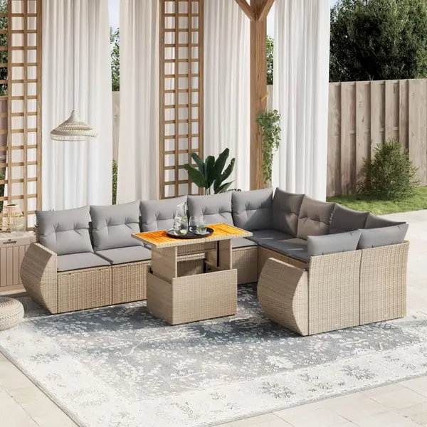 Gossi set canapele de gradina cu perne, 10 piese, bej, poliratan