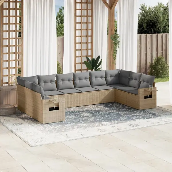 Gossi set canapele de gradina cu perne, 10 piese, bej, poliratan