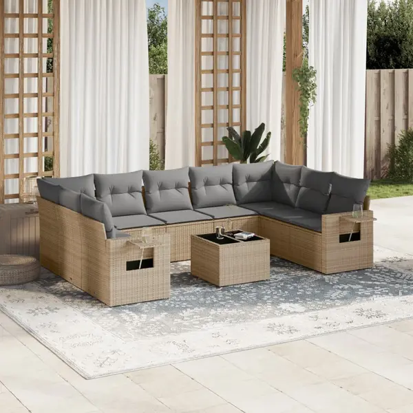 Gossi set canapele de gradina cu perne, 10 piese, bej, poliratan