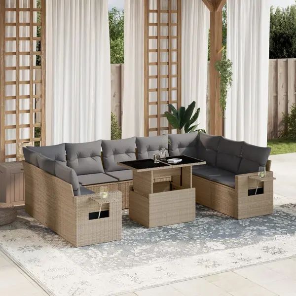 Gossi set canapele de gradina cu perne, 10 piese, bej, poliratan