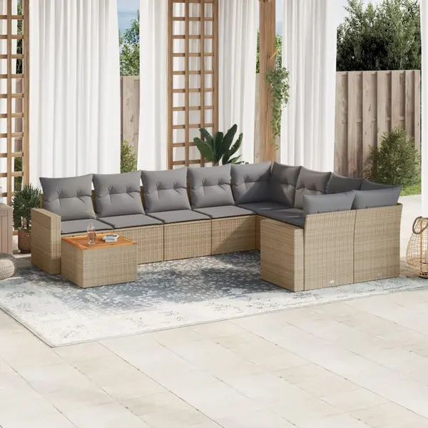 Gossi set canapele de gradina cu perne, 10 piese, bej, poliratan