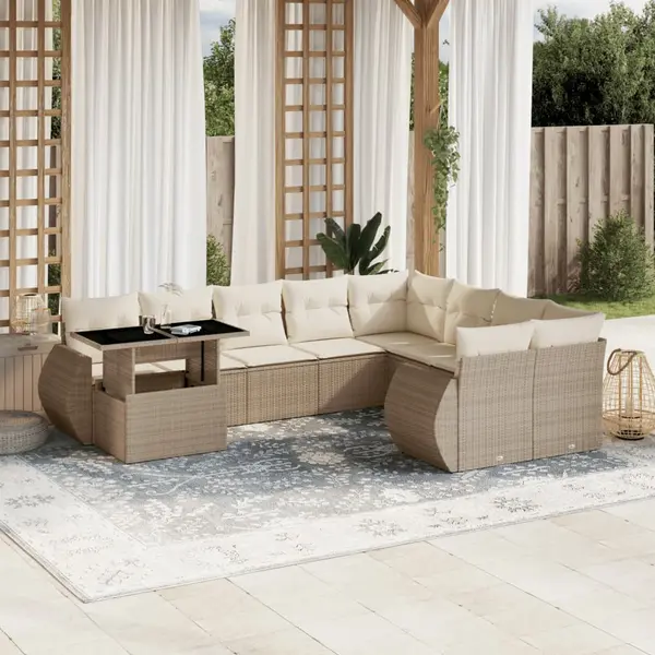 Gossi set canapele de gradina cu perne, 10 piese, bej, poliratan