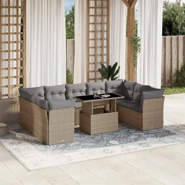 Gossi set canapele de gradina cu perne, 10 piese, bej, poliratan