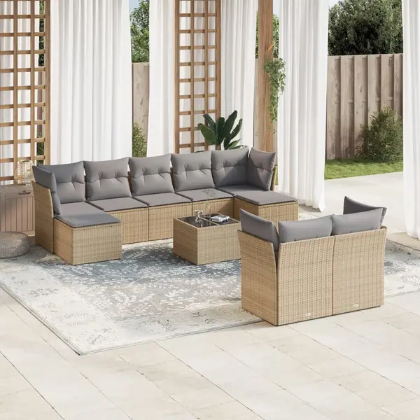 Gossi set canapele de gradina cu perne, 10 piese, bej, poliratan