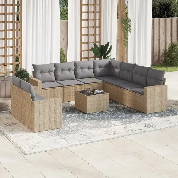 Gossi set canapele de gradina cu perne, 10 piese, bej, poliratan