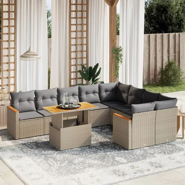 Gossi set canapele de gradina cu perne, 10 piese, bej, poliratan