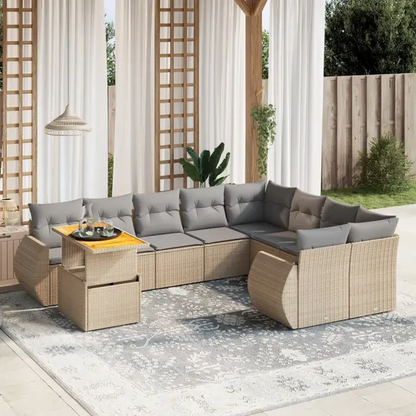 Gossi set canapele de gradina cu perne, 10 piese, bej, poliratan
