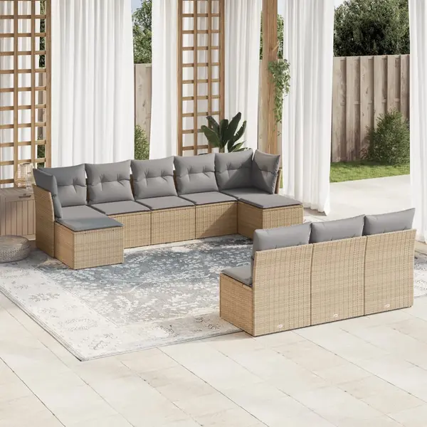 Gossi set canapele de gradina cu perne, 10 piese, bej, poliratan