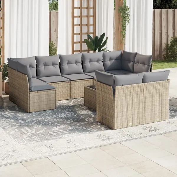 Gossi set canapele de gradina cu perne, 10 piese, bej, poliratan