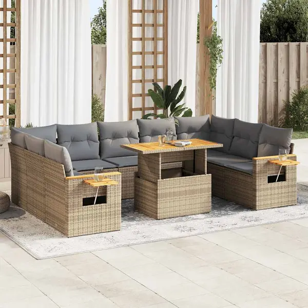 Gossi set canapele de gradina cu perne, 10 piese, bej, poliratan
