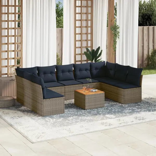 Gossi set canapele de gradina cu perne, 10 piese, gri, poliratan