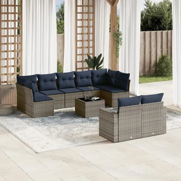 Gossi set canapele de gradina cu perne, 10 piese, gri, poliratan