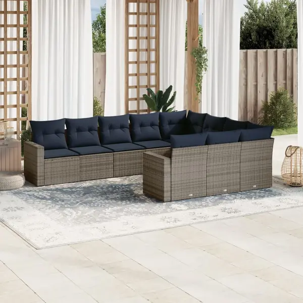 Gossi set canapele de gradina cu perne, 10 piese, gri, poliratan