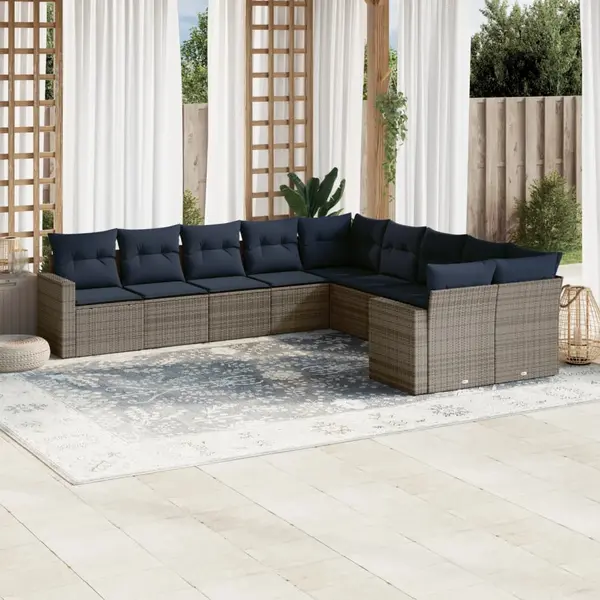 Gossi set canapele de gradina cu perne, 10 piese, gri, poliratan