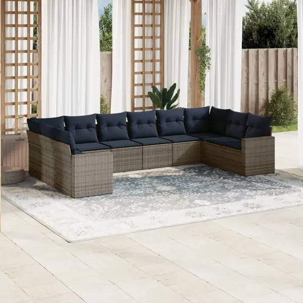 Gossi set canapele de gradina cu perne, 10 piese, gri, poliratan