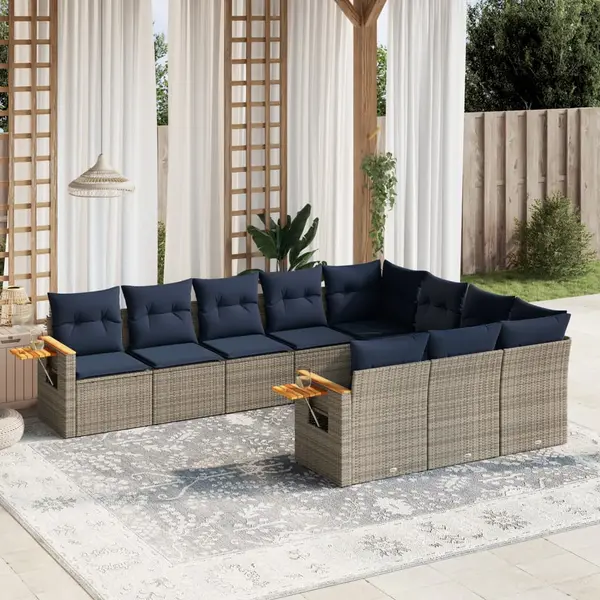 Gossi set canapele de gradina cu perne, 10 piese, gri, poliratan