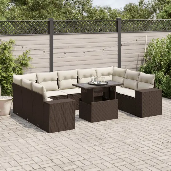 Gossi set canapele de gradina cu perne, 10 piese, maro, poliratan