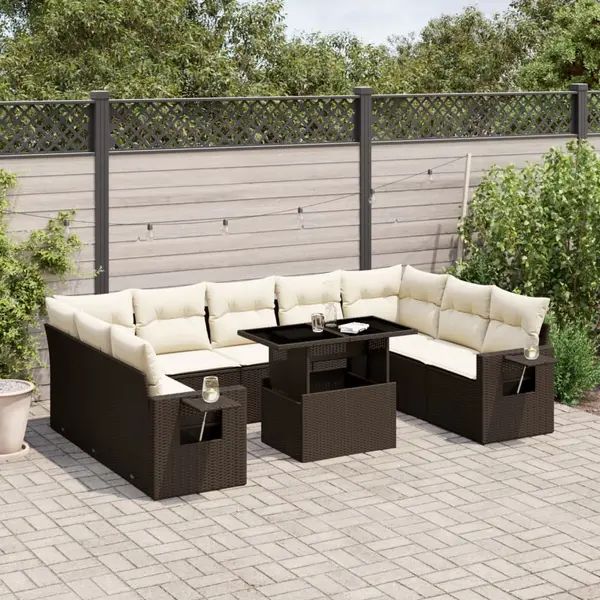 Gossi set canapele de gradina cu perne, 10 piese, maro, poliratan