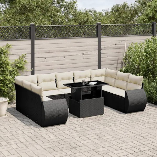 Gossi set canapele de gradina cu perne, 10 piese, negru, poliratan