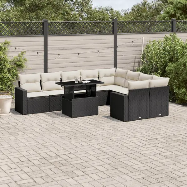 Gossi set canapele de gradina cu perne, 10 piese, negru, poliratan