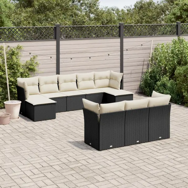 Gossi set canapele de gradina cu perne, 10 piese, negru, poliratan