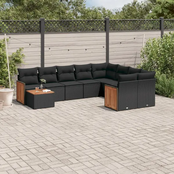 Gossi set canapele de gradina cu perne, 10 piese, negru, poliratan