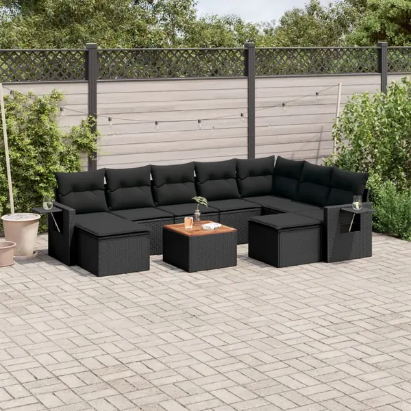 Gossi set canapele de gradina cu perne, 10 piese, negru, poliratan